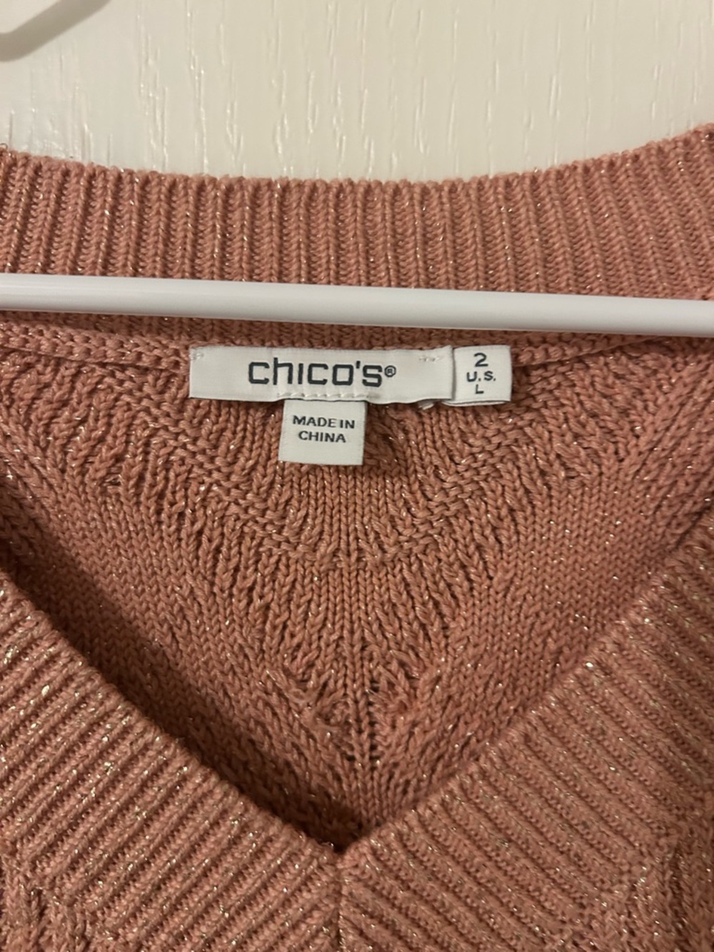 Chico’s Metallic Knit Sweater Size 2 (L) Rose Taupe V-Neck Dolman Sleeve - Picture 5 of 5